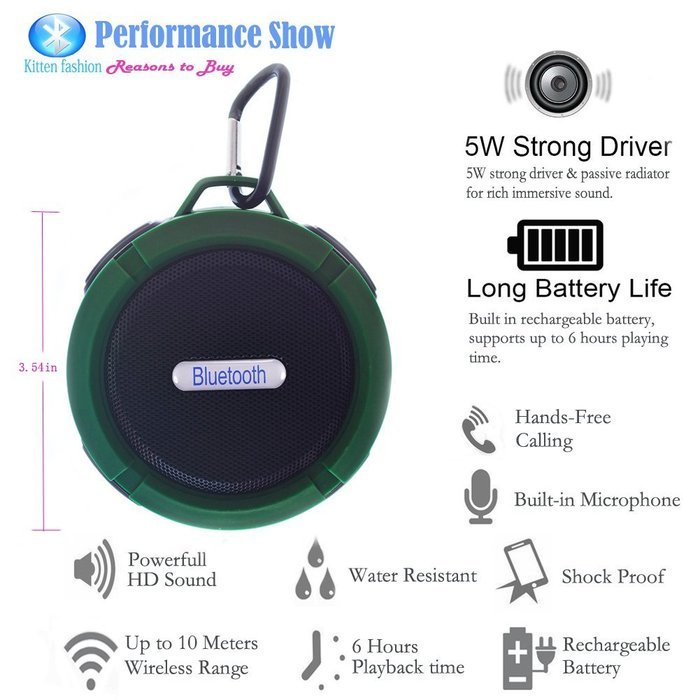 Bluetooth Speaker Waterproof Shockproof Mini Portable Sport Speaker Wireless HIFI Speaker Built-in Mic Handsfree... N16