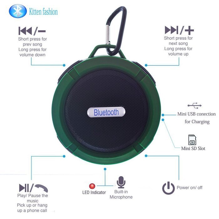 Bluetooth Speaker Waterproof Shockproof Mini Portable Sport Speaker Wireless HIFI Speaker Built-in Mic Handsfree... N17