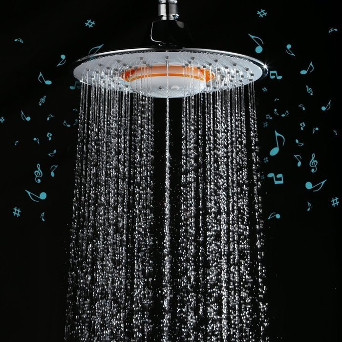 Facilla Modern 8" ABS Rain Shower Head Wireless Speaker Bluetooth Phone Chrome Music