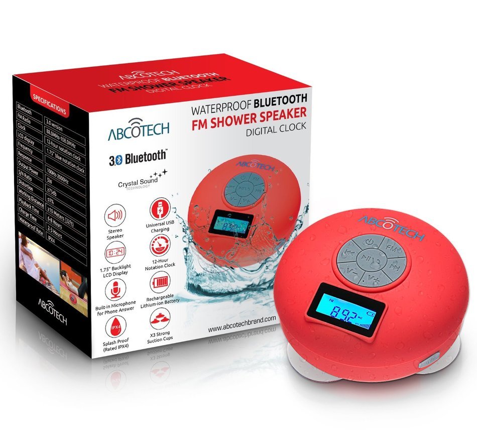 Abco Tech Splash Proof Shower Speaker with 3 Firm Suction Cups - Black N5