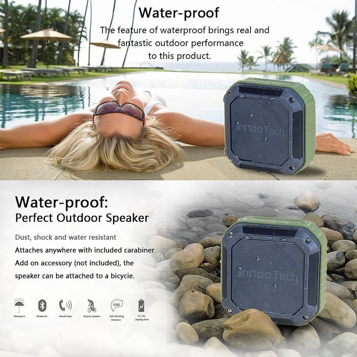 Innoo Tech Bluetooth Speakers Waterproof | Best Outdoor Shower Bluetooth Speaker Portable Ever with Tf Card Reading... N2