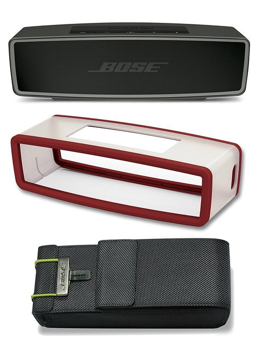 Bose SoundLink Mini II Carbon Bluetooth Speaker Bundle with Deep Red Cover and Travel Bag