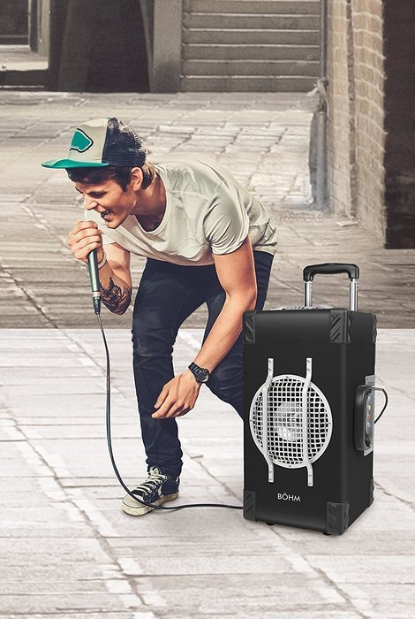 B&Ouml;HM StagePro Trolley Speaker &ndash; Portable Rechargeable Bluetooth Music Player & PA System with Wireless Microphone... N4