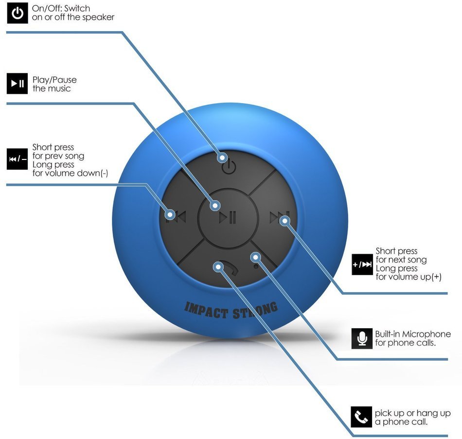 Shower Speaker : ImpactStrong Water Resistant Wireless Hands-Free Speaker with Suction Cup and [Built-in Microphone... N2