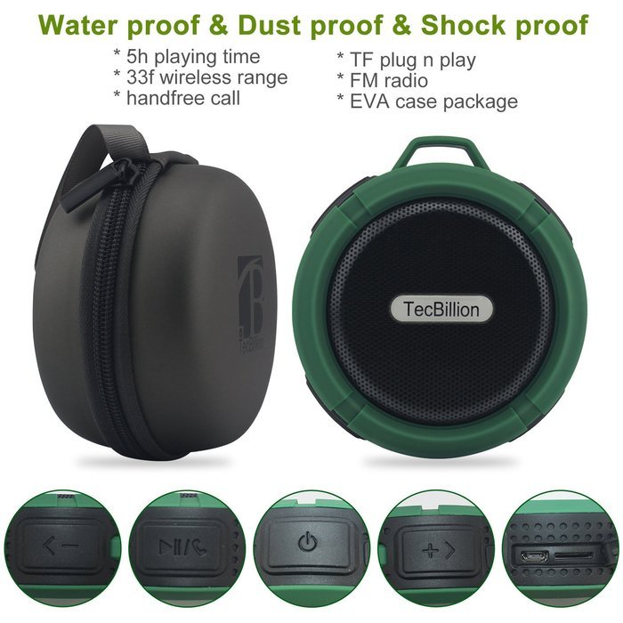TecBillion Wireless Bluetooth 3.0 Outdoor & Shower Speaker, Waterproof/3W Speaker/Suction Cup/Mic/Hands-Free Speakerphone... N2