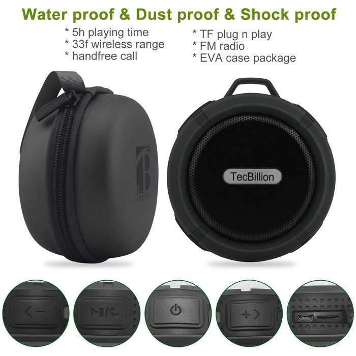 TecBillion Wireless Bluetooth 3.0 Outdoor & Shower Speaker, Waterproof/3W Speaker/Suction Cup/Mic/Hands-Free Speakerphone... N9