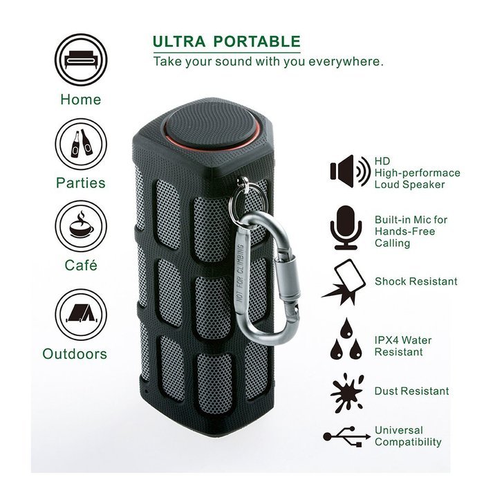 Hapyia Portable Wireless Bluetooth Speaker Outdoor with 7000mAh Power Bank Black N2