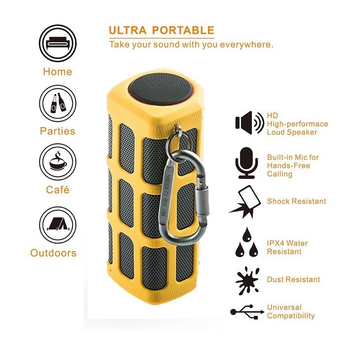 Hapyia Portable Wireless Bluetooth Speaker Outdoor with 7000mAh Power Bank Black N9