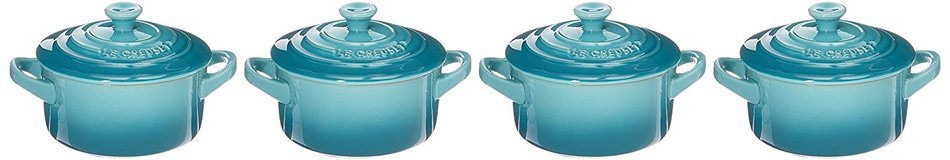Le Creuset Set of 4 Mini Cocottes with Cookbook, Palm N3