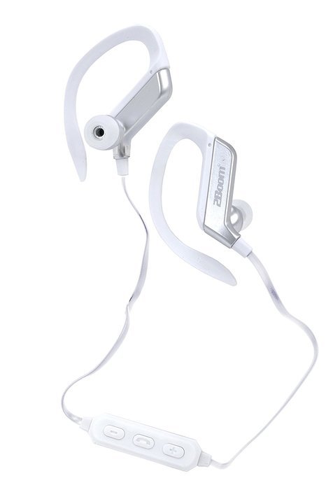 2BOOM Wireless Hands Free Bluetooth Sweat Proof In Ear Buds with Clip Headphone White