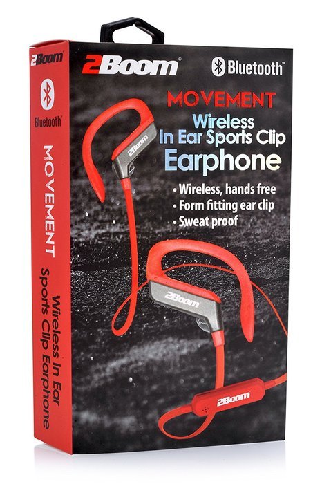 2BOOM Wireless Hands Free Bluetooth Sweat Proof In Ear Buds with Clip Headphone White N6