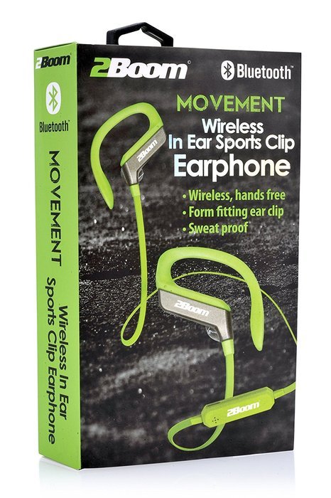 2BOOM Wireless Hands Free Bluetooth Sweat Proof In Ear Buds with Clip Headphone White N10