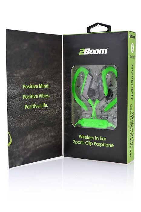 2BOOM Wireless Hands Free Bluetooth Sweat Proof In Ear Buds with Clip Headphone White N11