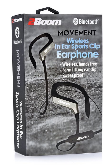 2BOOM Wireless Hands Free Bluetooth Sweat Proof In Ear Buds with Clip Headphone White N14