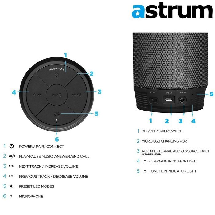 Astrum ST230 Portable Wireless Bluetooth LED Speaker - Colorful LED Light Pulse Wireless Speaker w Built-in Microphone... N5
