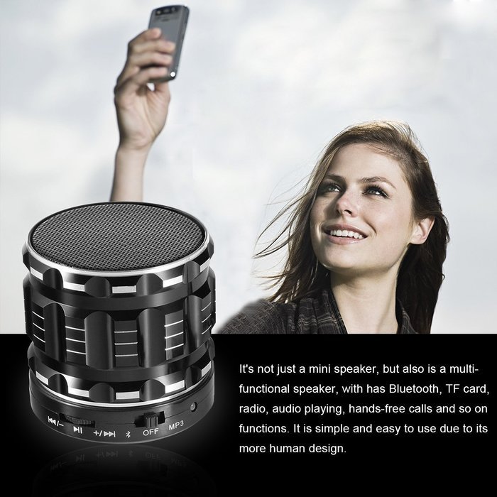 S28 Portable Mini Metal Bluetooth Speakers with Fm Radio Hands-free Calls Support TF Card - Black N7