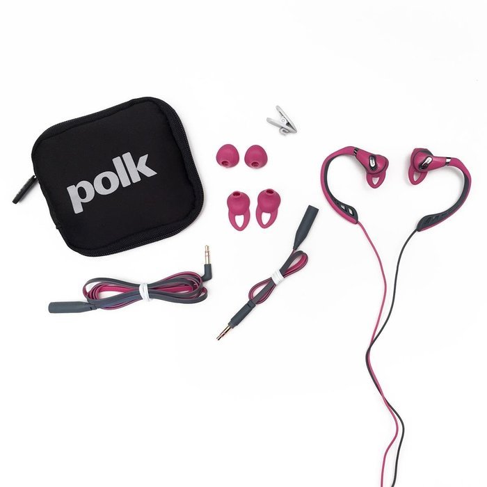 JBL Clip 2 Waterproof Portable Bluetooth Speaker (Gray) and Polk Audio UltraFit 500 Mid-Flange Earphones (Pink... N6