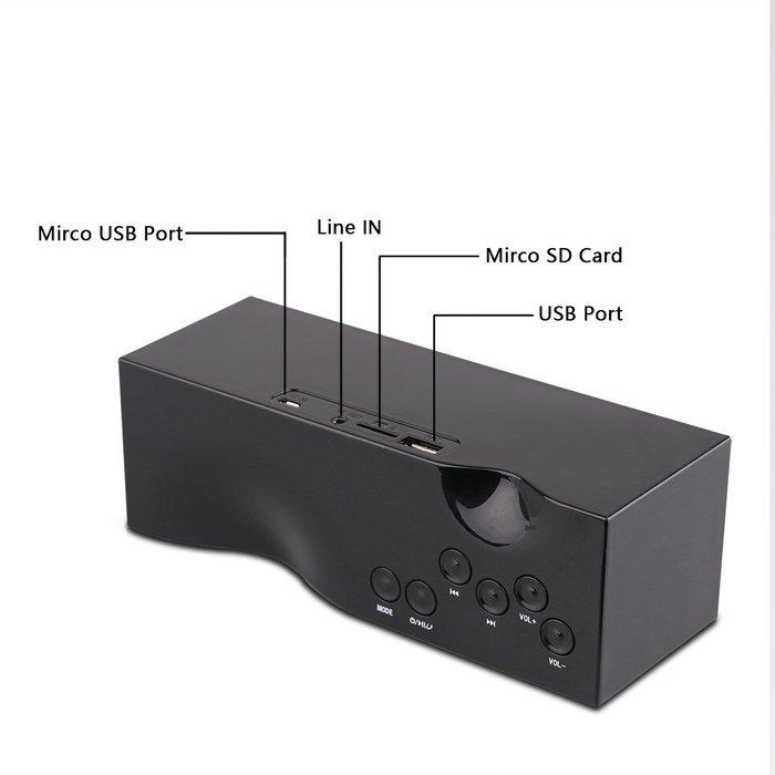 Welllon 2X5W Dual-Driver Portable Bluetooth Speaker with Built-in Mic - Black N4