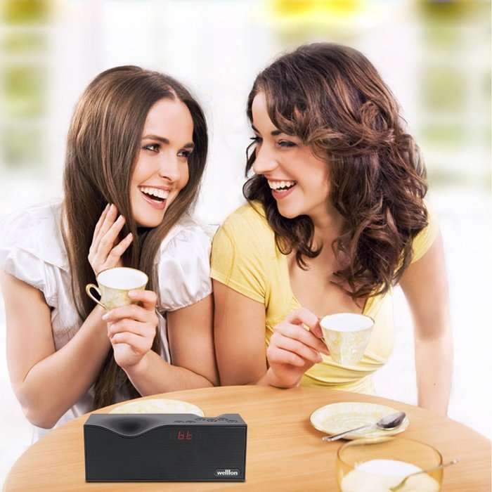 Welllon 2X5W Dual-Driver Portable Bluetooth Speaker with Built-in Mic - Black N6