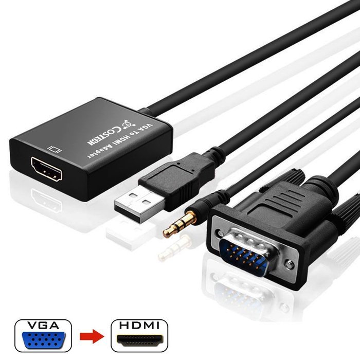 VGA to HDMI Output, Costech HD 1080p TV AV HDTV Video Cable Converter Adapter Plug and Play with Audio for HDTVs...