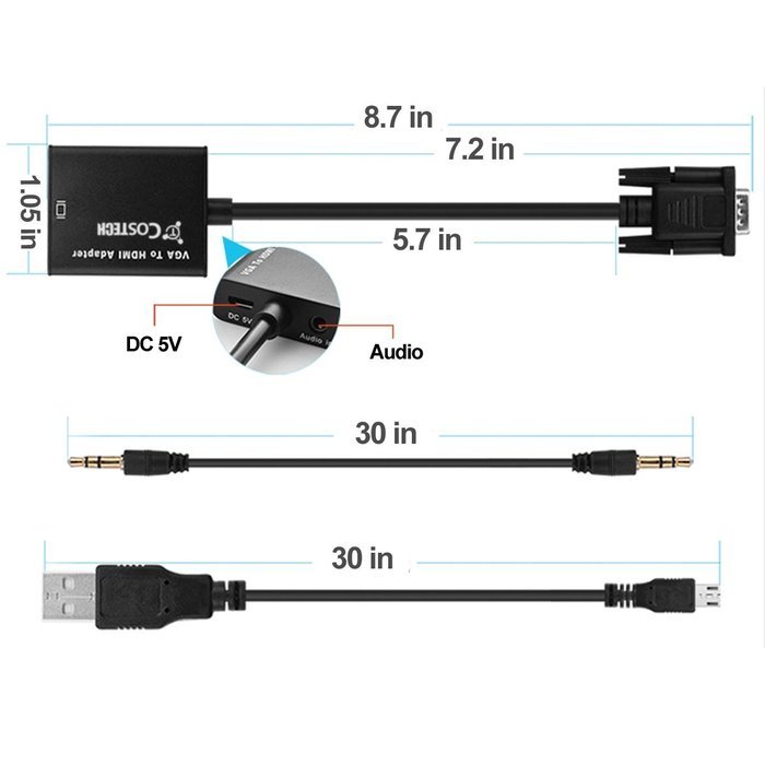 VGA to HDMI Output, Costech HD 1080p TV AV HDTV Video Cable Converter Adapter Plug and Play with Audio for HDTVs... N4
