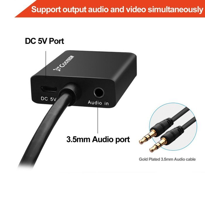 VGA to HDMI Output, Costech HD 1080p TV AV HDTV Video Cable Converter Adapter Plug and Play with Audio for HDTVs... N5