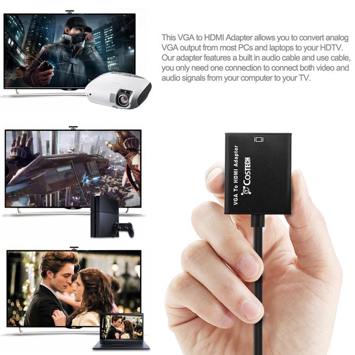 VGA to HDMI Output, Costech HD 1080p TV AV HDTV Video Cable Converter Adapter Plug and Play with Audio for HDTVs... N6