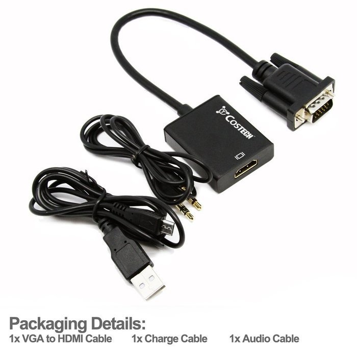 VGA to HDMI Output, Costech HD 1080p TV AV HDTV Video Cable Converter Adapter Plug and Play with Audio for HDTVs... N7