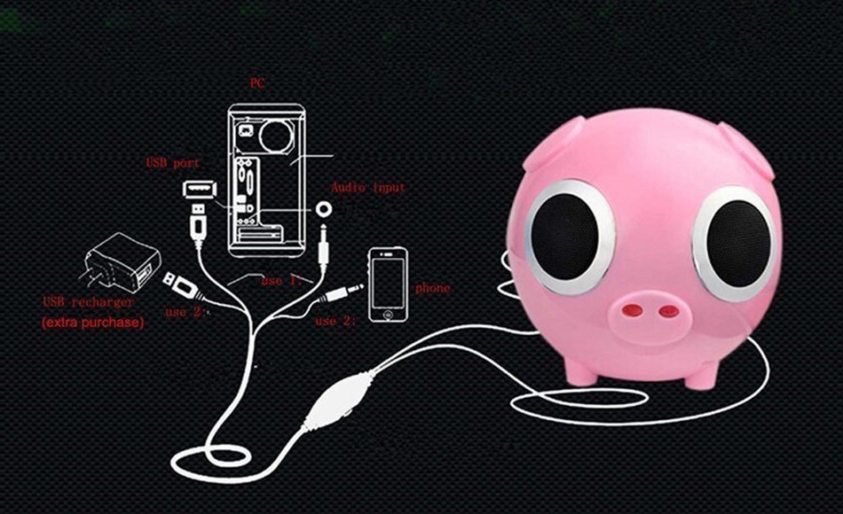 Niceshop&reg; Cute Creative Portable Pig Shape Stereo Speaker Buit-in 1.5m Cable with Subwoofer Interference Preventer... N6