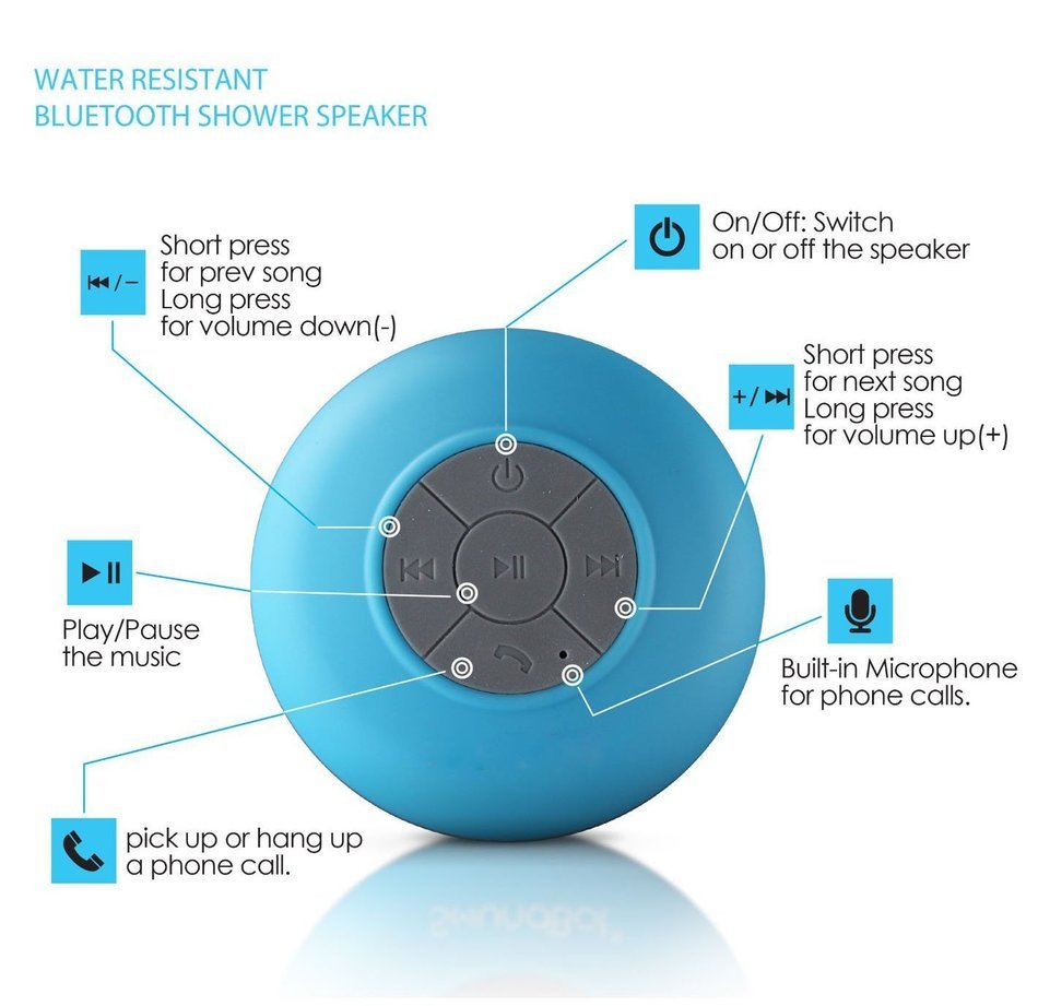 Security 1815950 Hands-Free Waterproof Bluetooth Wireless Shower Stereo Sound Speaker with Suction Cup N3