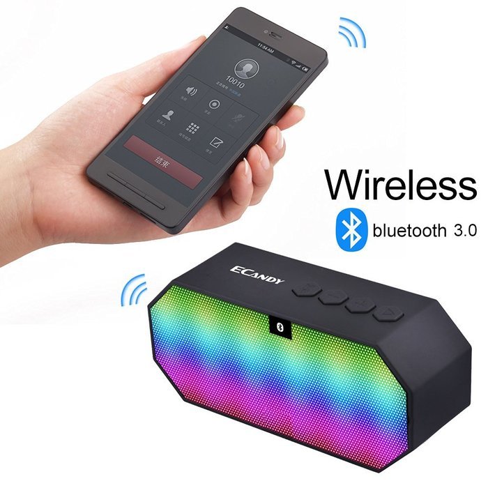 Ecandy Portable Wireless Bluetooth Speaker with Led, Built-in Microphone and Rechargeable battery for iPhone 6... N2
