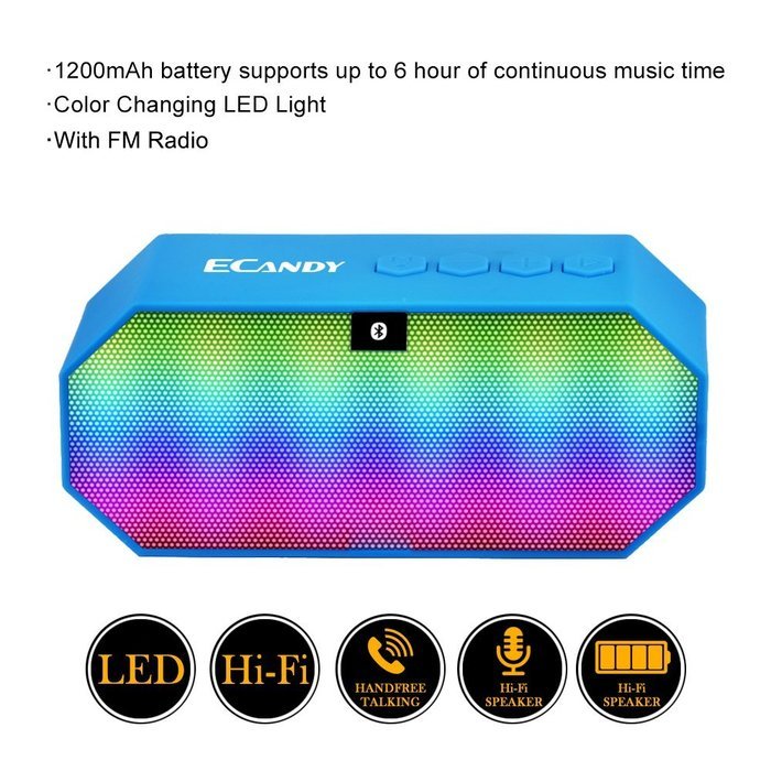 Ecandy Portable Wireless Bluetooth Speaker with Led, Built-in Microphone and Rechargeable battery for iPhone 6... N8
