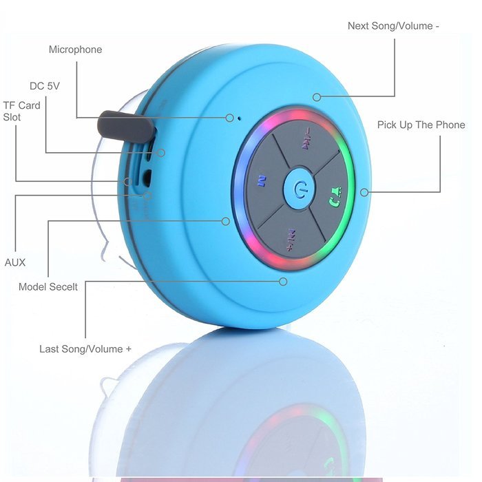 Exkokoro(TM)Water Resistant Portable Shower Bluetooth 4.0 Speakers Subwoofer, Colorful LED Light Effect, Strong... N3