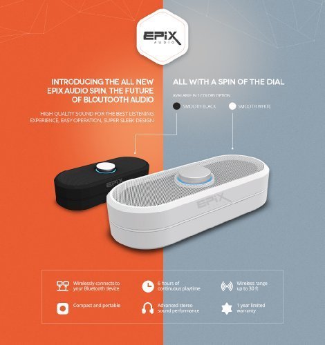Epix Audio Spin Wireless Stereo Bluetooth Speaker with Built-in Mic - Retail Packaging - Black N2
