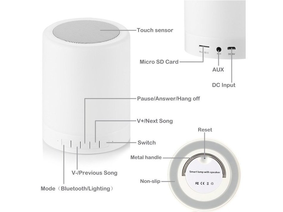 Bluetooth Speaker Touch Control Color Night Light Table Lamp, SolidPin Portable Wireless Louder with Hands-free... N2