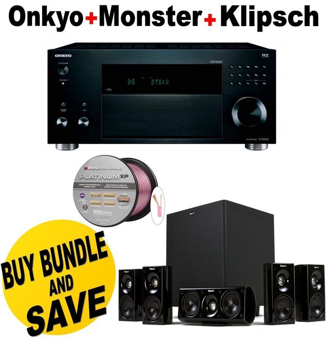 Onkyo TX-RZ3100 11.2-Channel A/V Receiver + Klipsch HDT-600 Home Theater System + Monster - Platinum XP Clear...
