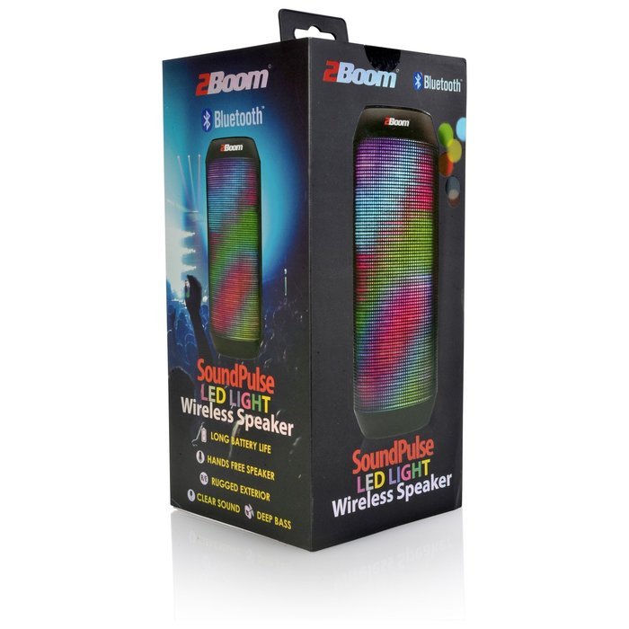 2BOOM Sound Pulse Wireless Portable Bluetooth Speaker with Colorful LED Party Lights Black N7