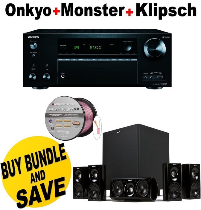 Onkyo TX-NR757 7.2-Channel Network A/V Receiver + Klipsch HDT-600 Home Theater System + Monster - Platinum XP...