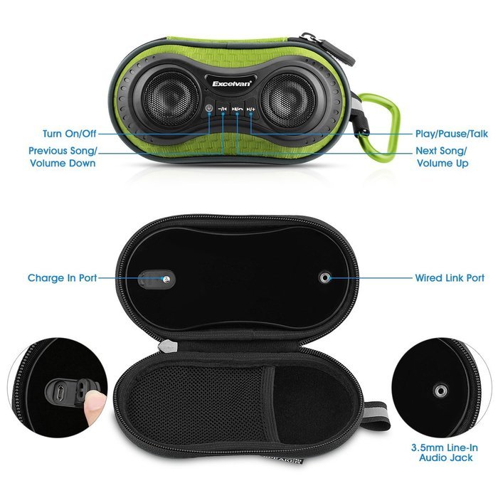 Excelvan S01 Wireless Outdoor Bluetooth Speaker Case Hands-Free Speaker waterproof and Dust Phone Calls for Bicycle... N12