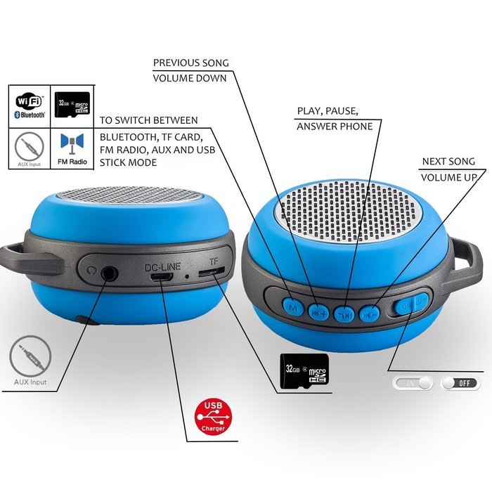 Portable Wireless waterproof Bluetooth Speaker for iPhone iPad iPod Android or PC with FM Radio, AUX, SD & Speakerphone... N2