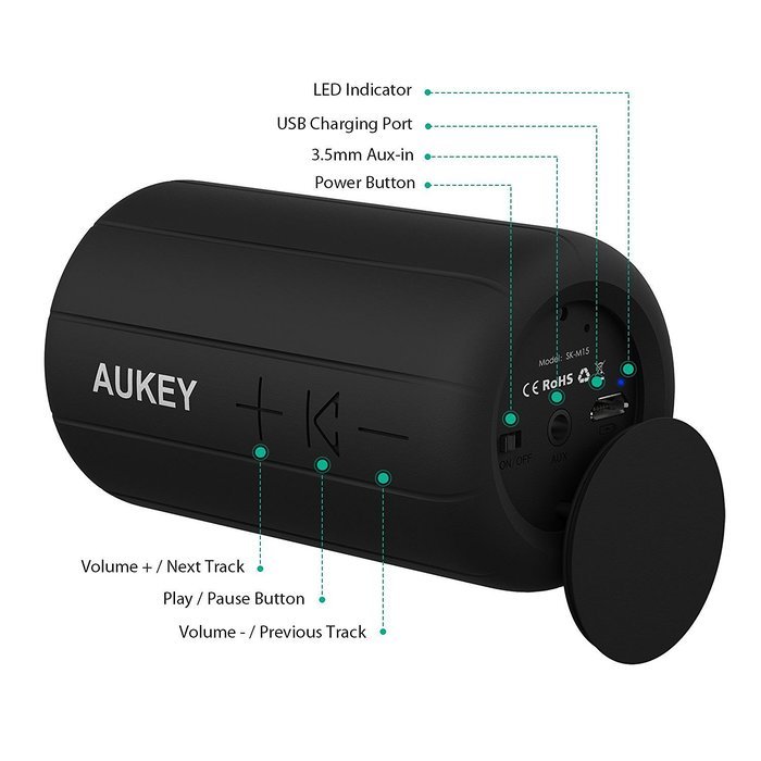 AUKEY Bluetooth Speaker, Portable Wireless Speaker with Bike Mounting Strap, Water & Shock Resistant for iPhone... N2