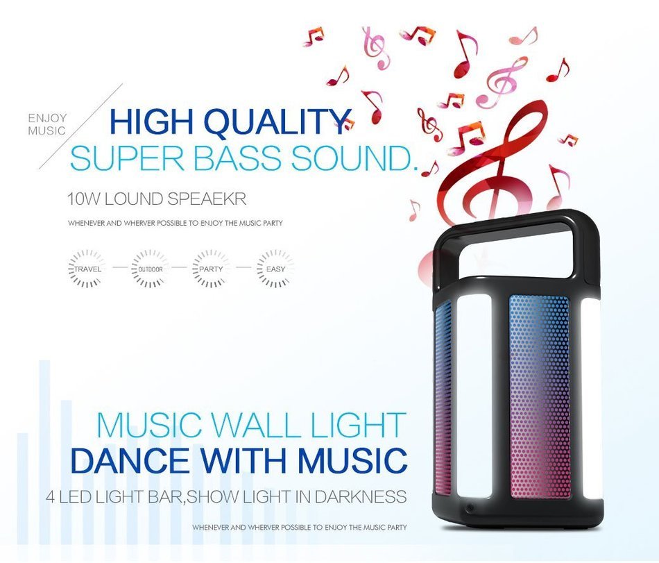 Cuboid Bluetooth Speaker FM Radio LED Light Power Bank All in One Partner N3
