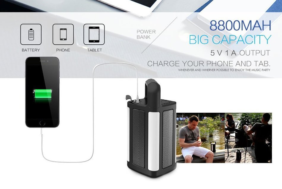 Cuboid Bluetooth Speaker FM Radio LED Light Power Bank All in One Partner N5