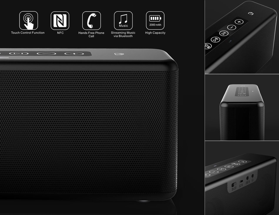 Bolse&reg; 12W Portable Smart NFC Wireless Bluetooth v4.0 Speaker (Two Large 40MM 6W Drivers) with Touch Control Function... N5