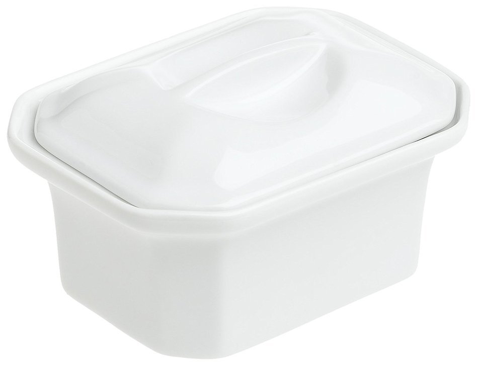 Pillivuyt Oblong Faceted Casserole with Lid, 5-3/4 by 4-Inch, White