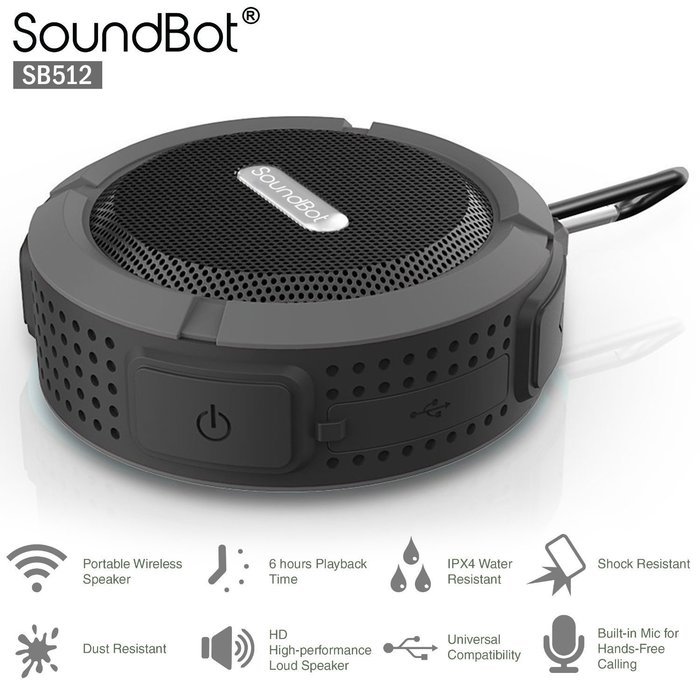 SoundBot SB512 HD Wireless Shower Speaker (Gray) N4