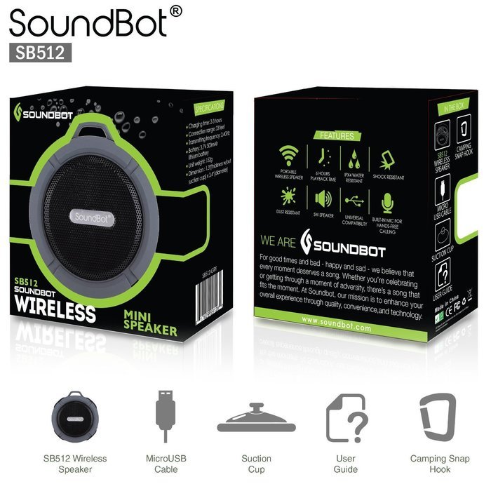 SoundBot SB512 HD Wireless Shower Speaker (Gray) N8