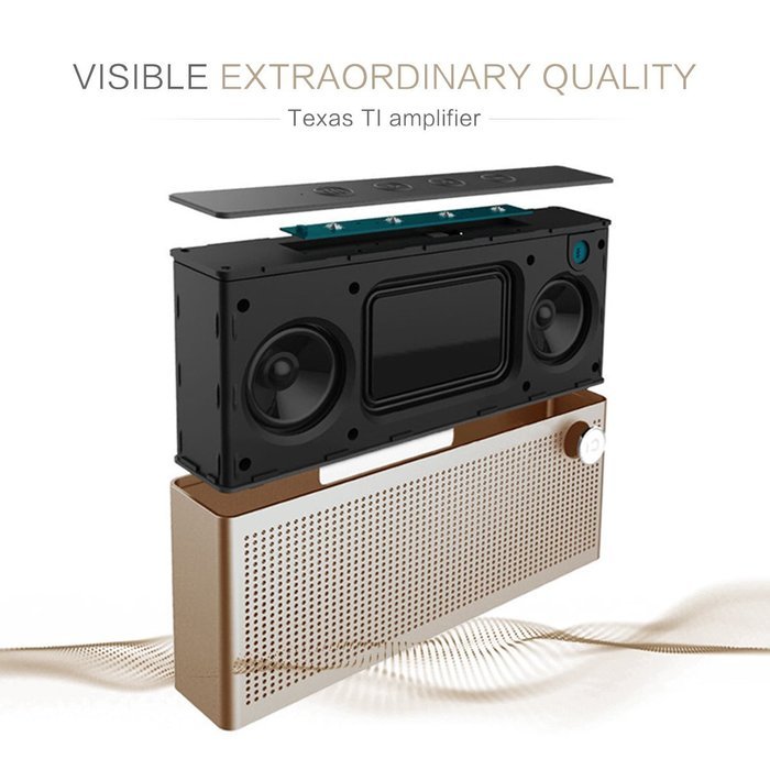 Bluetooth Speaker, SHIDU T6 Hi-Fi Portable Wireless Stereo V 4.2 Speaker with HD Sound and Bass (Gold) N4