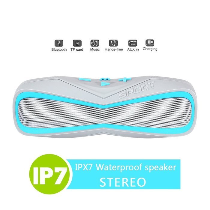 PINGKO Portable Waterproof IPX7 Wireless Outdoor Sports Bluetooth Speaker with Built-in Microphone for Calls-Blue N3