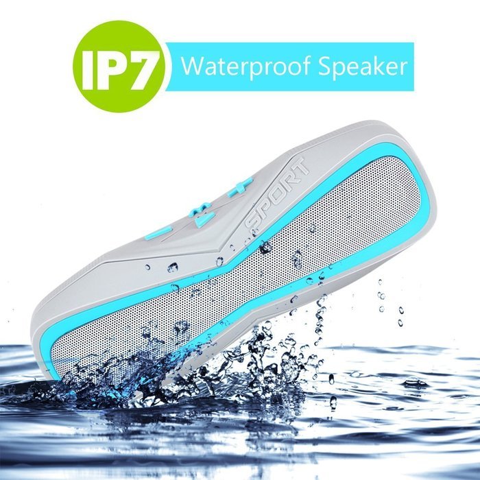 PINGKO Portable Waterproof IPX7 Wireless Outdoor Sports Bluetooth Speaker with Built-in Microphone for Calls-Blue N4